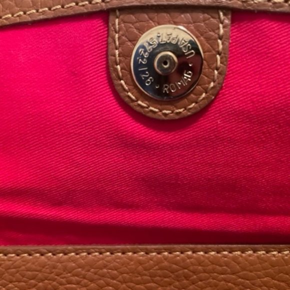 Dooney & Bourke Brown Tan Camel Natural Leather Satchel Purse Bag Red Lining Key - Picture 10 of 14